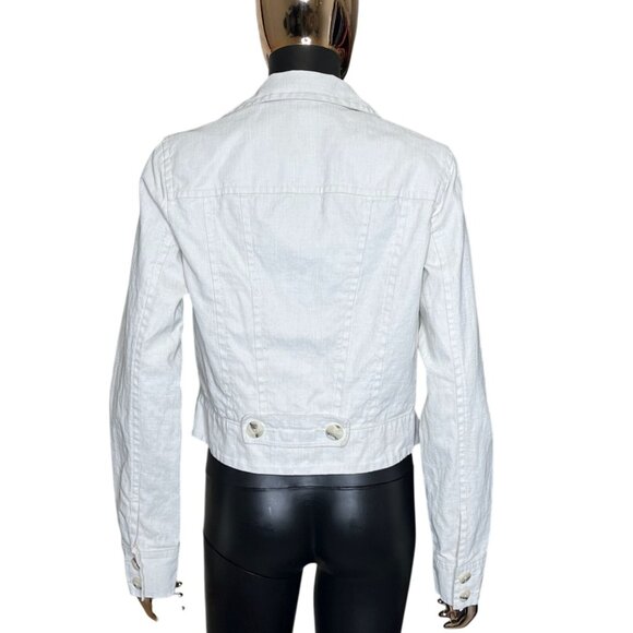 ✨ CAbi Linen Ruffle Jacket #325 Beige Oatmeal Blazer Size Medium - Picture 3 of 12